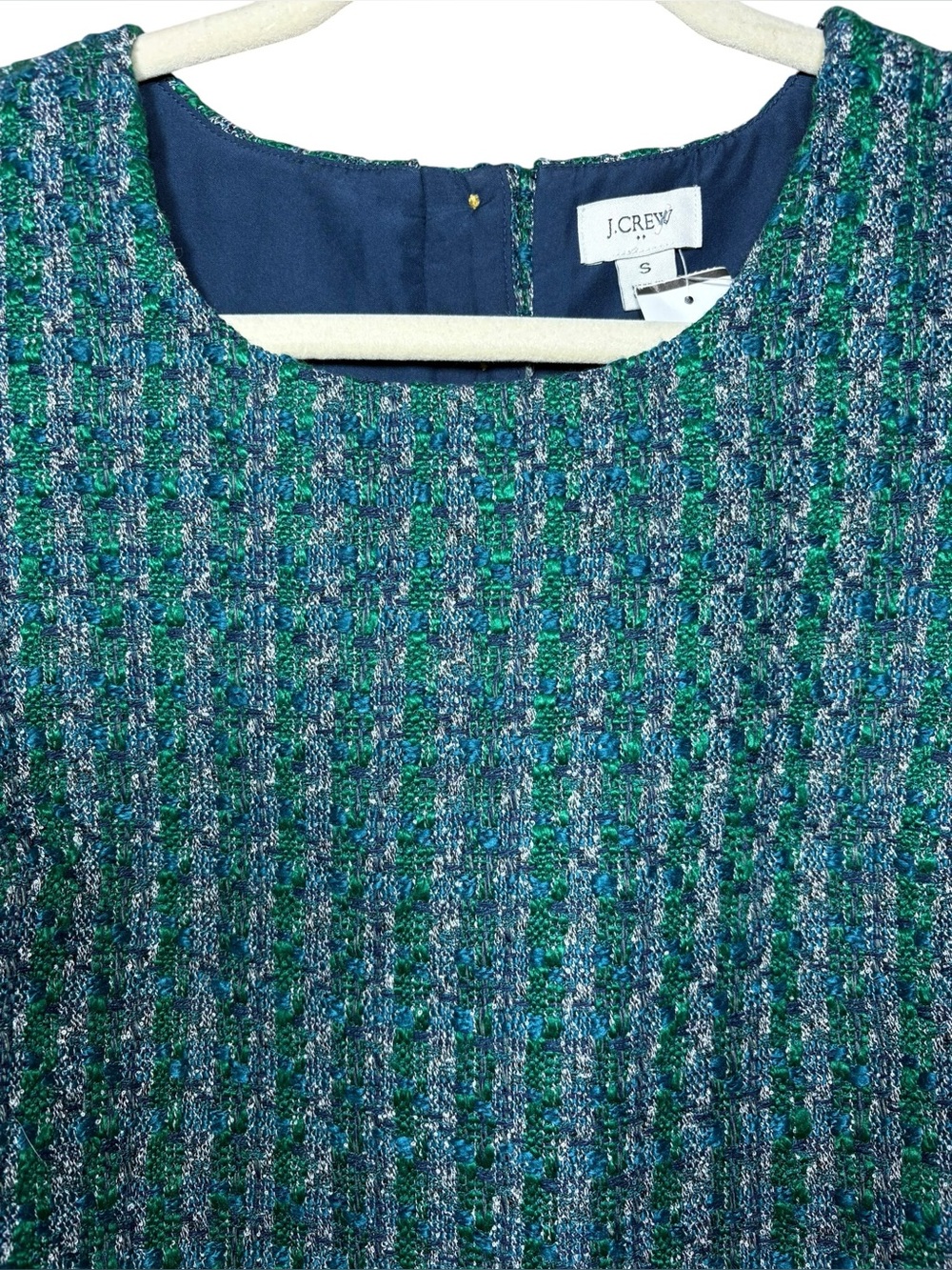 J. CREW | NEW Women’s Blue Medley Tweed Button-Back Shell Top size S Sleeveless - Picture 7 of 15